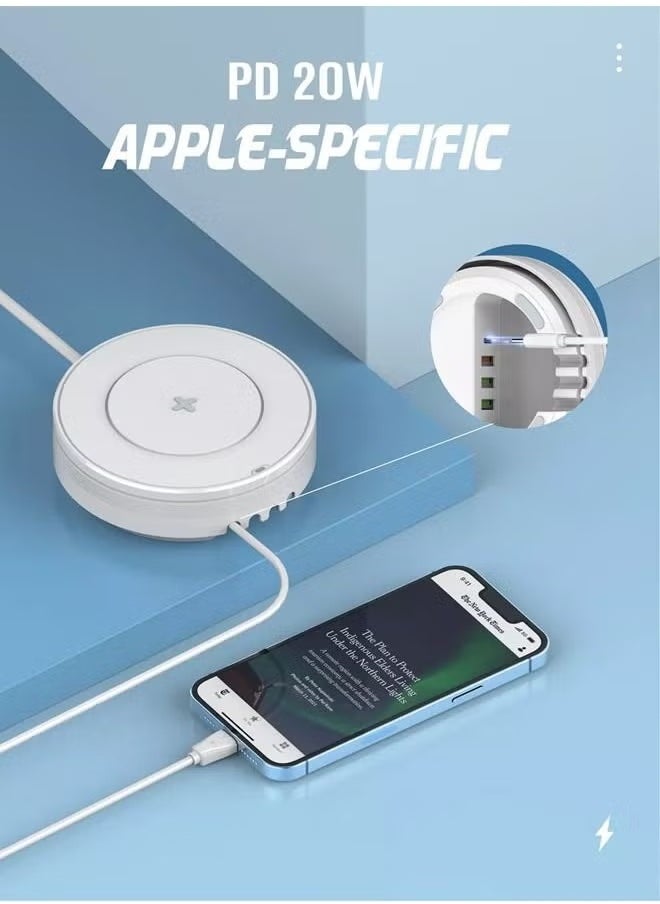 32W Wireless Charger 5-in-1 Wireless Charging Station with 15W Qi-Certified Wireless Charger & 32W USB-C Port PD Fast Charger, Portable Multiport Charger for iPhone, iPad, Samsung and More
