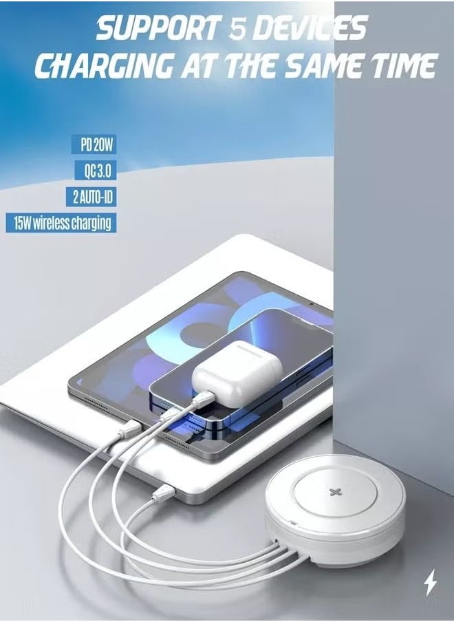 32W Wireless Charger 5-in-1 Wireless Charging Station with 15W Qi-Certified Wireless Charger & 32W USB-C Port PD Fast Charger, Portable Multiport Charger for iPhone, iPad, Samsung and More