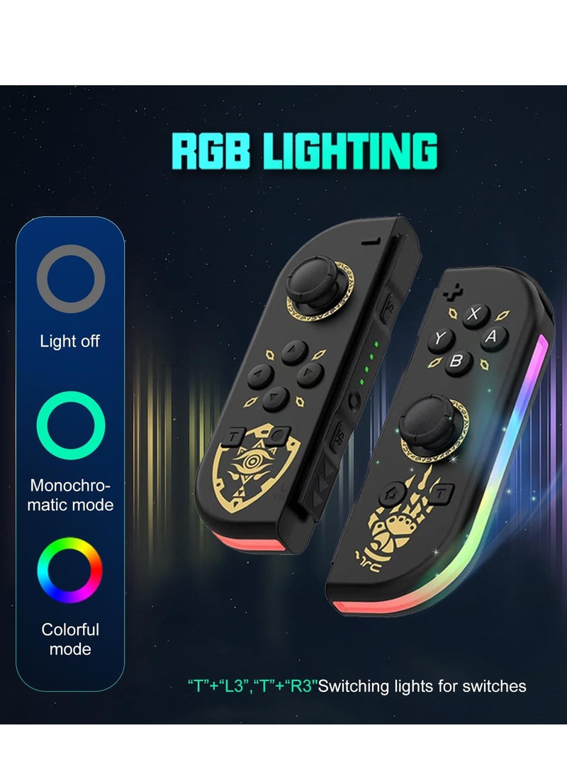 Joycon Controllers for Nintendo Switch, Replacement for Switch Controller with RGB LED, Adjustable Turbo & Vibration, Motion Control/Wake-Up/Screenshot (New Black)