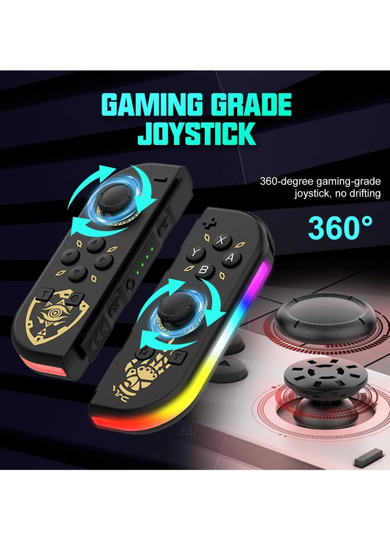 Joycon Controllers for Nintendo Switch, Replacement for Switch Controller with RGB LED, Adjustable Turbo & Vibration, Motion Control/Wake-Up/Screenshot (New Black)