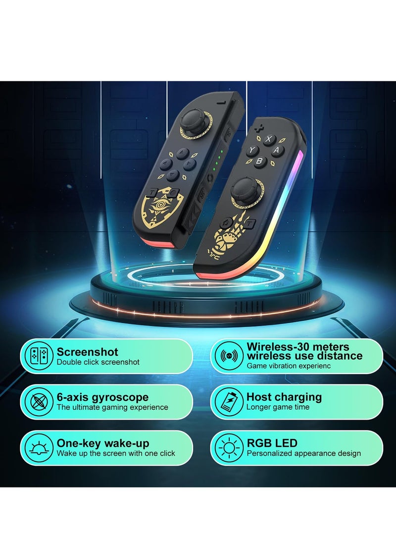 Joycon Controllers for Nintendo Switch, Replacement for Switch Controller with RGB LED, Adjustable Turbo & Vibration, Motion Control/Wake-Up/Screenshot (New Black)