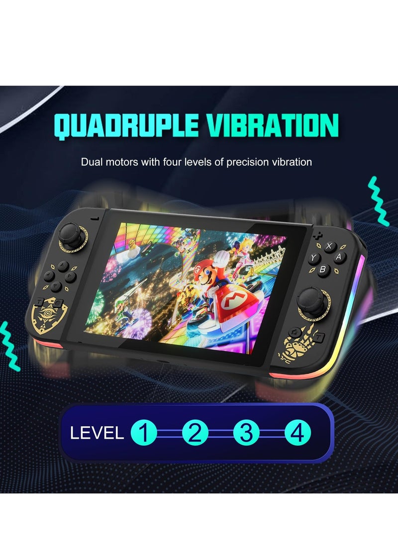 Joycon Controllers for Nintendo Switch, Replacement for Switch Controller with RGB LED, Adjustable Turbo & Vibration, Motion Control/Wake-Up/Screenshot (New Black)