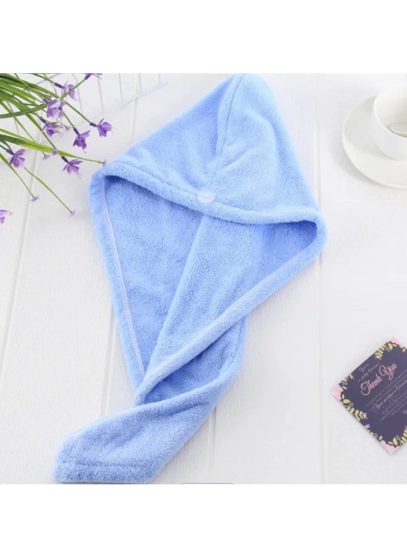 ACHAL 2pcs Heavy Quality Microfiber Cotton Hair Towel for Women Water Absorbent Hair Dry Shower Caps Hair Towel Blue Color