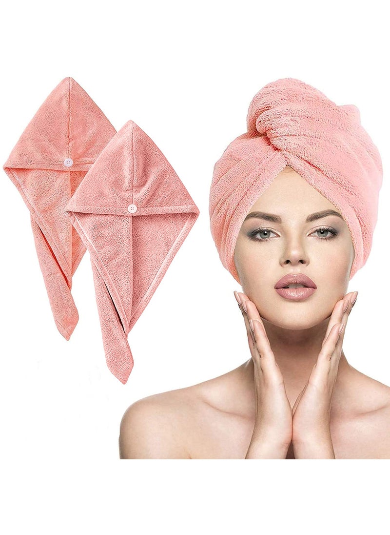 ACHAL 2pcs Microfiber Cotton Quick Turban Hair Towel for Women Fast Hair Drying Super Absorbent Towel Dry Shower Caps Magic Anti Frizz Heavy Hair TowelPink