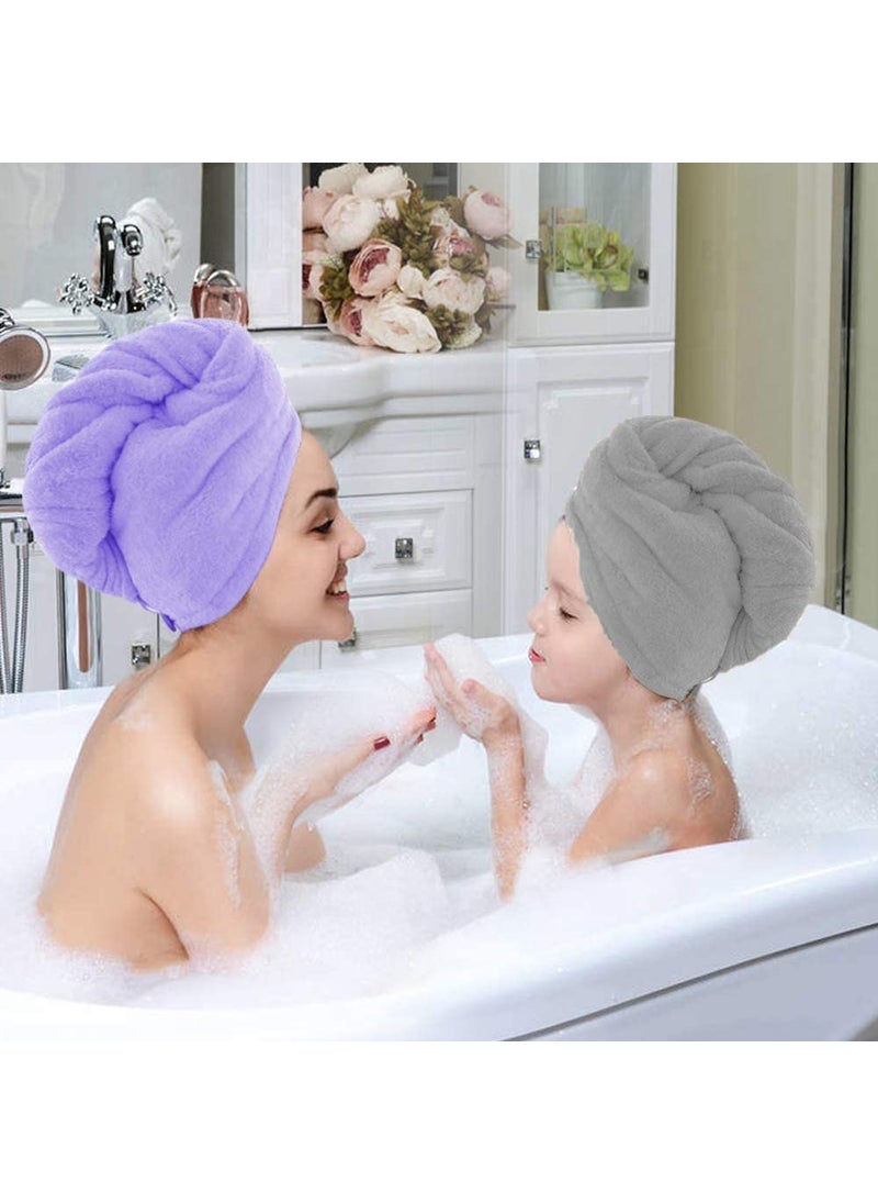 ACHAL 2pcs Microfiber Cotton Quick Turban Hair Towel for Women Fast Hair Drying Super Absorbent Towel Dry Shower Caps Magic Anti Frizz Heavy Hair Towel Grey Purple