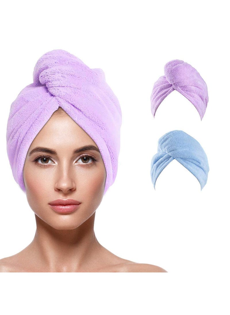 ACHAL 2pcs Heavy Quality Microfiber Cotton Hair Draying Towel for GirlsWomen Absorbent Hair Drying Shower Caps Blue Purple
