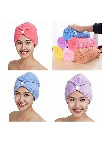 HINGOL Microfiber Cotton Bamboo Fiber UltraSoft Drying Magic Hair Towel Wrap 3 Pack Pink Purple Blue