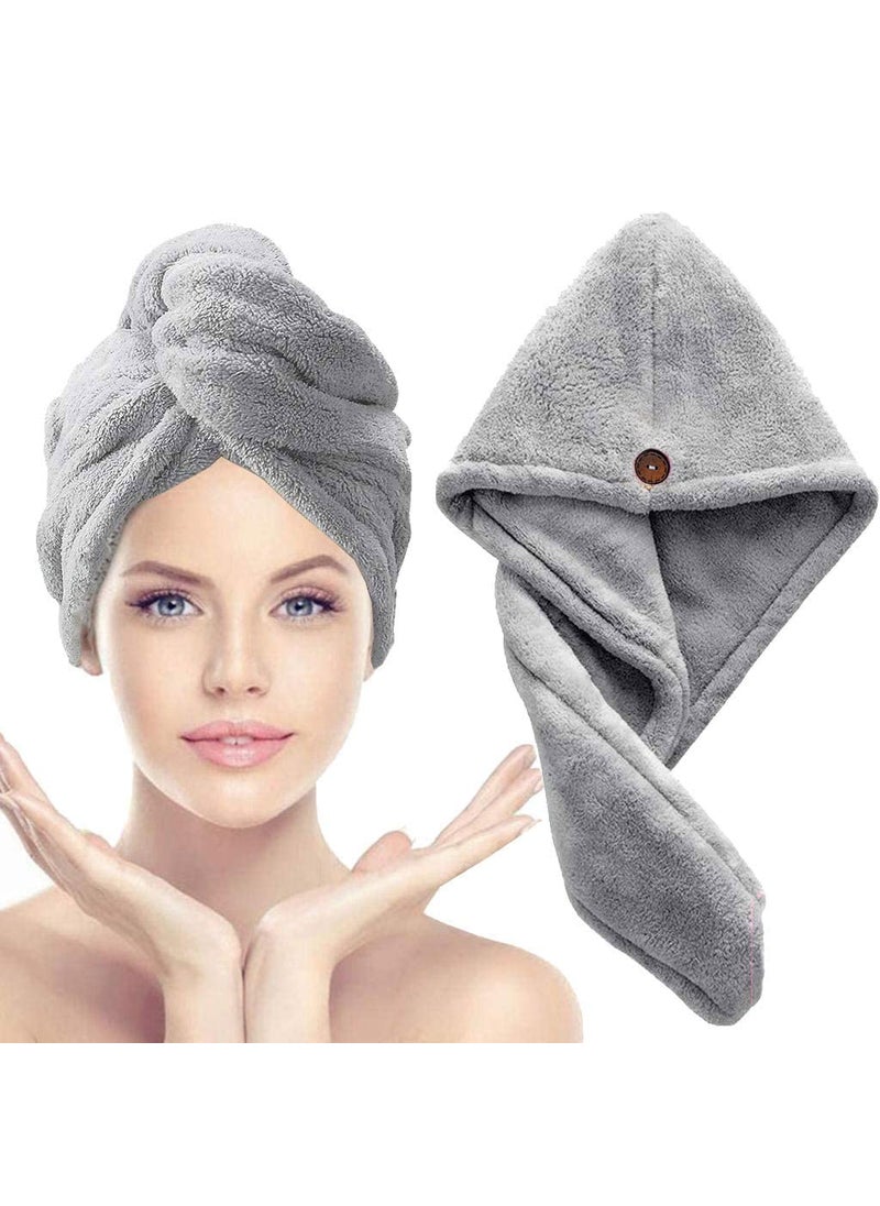 ACHAL 2pcs Microfiber Cotton Quick Turban Magic Hair Towel for GirlsWomen Fast Hair Drying Super Water Absorbent Hair Towel Dry Shower Caps Anti Frizz Hair Towel Grey