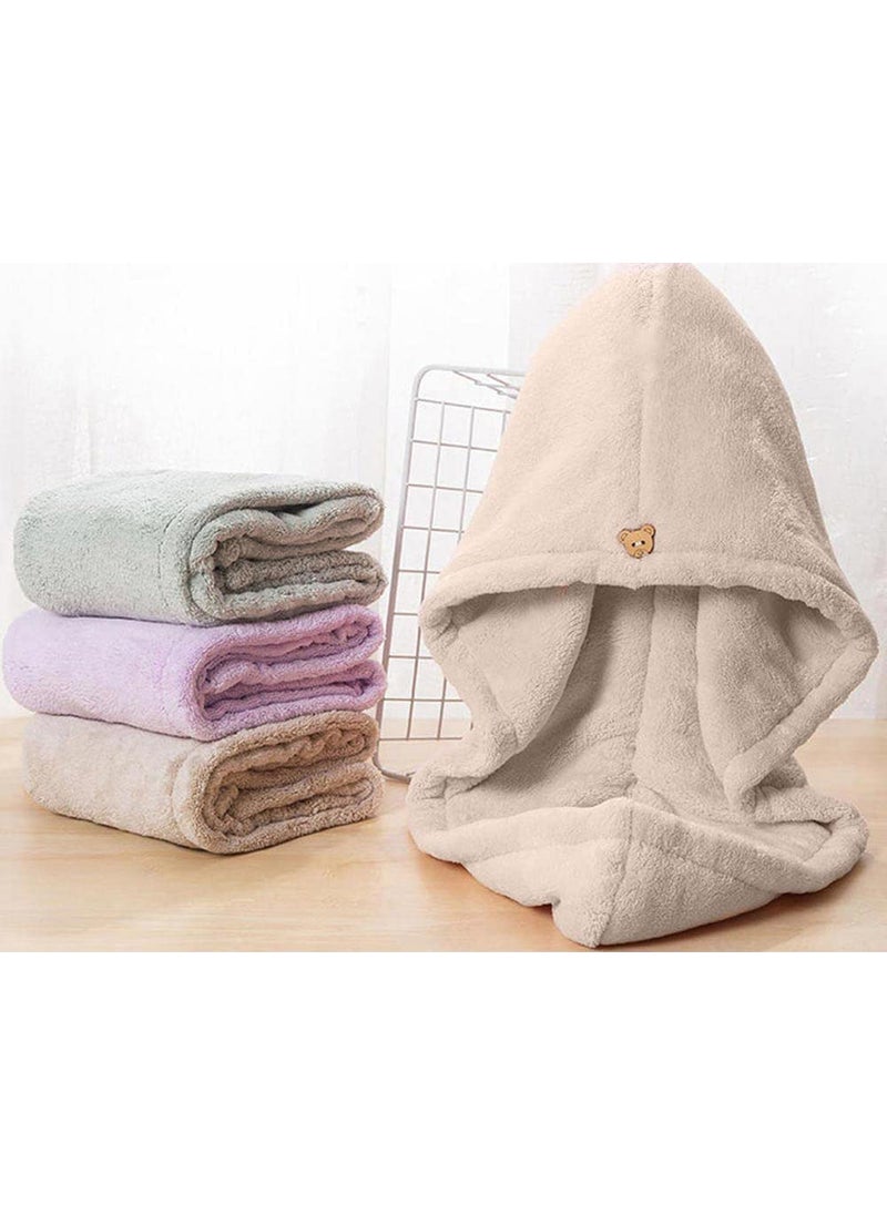 ACHAL 3pcs Heavy Quality Microfiber Cotton Quick Turban Magic Hair Towel for GirlsWomen Fast Hair Drying Super Water Absorbent Dry Shower Caps Anti Frizz Hair Towel Beige Purple and Grey