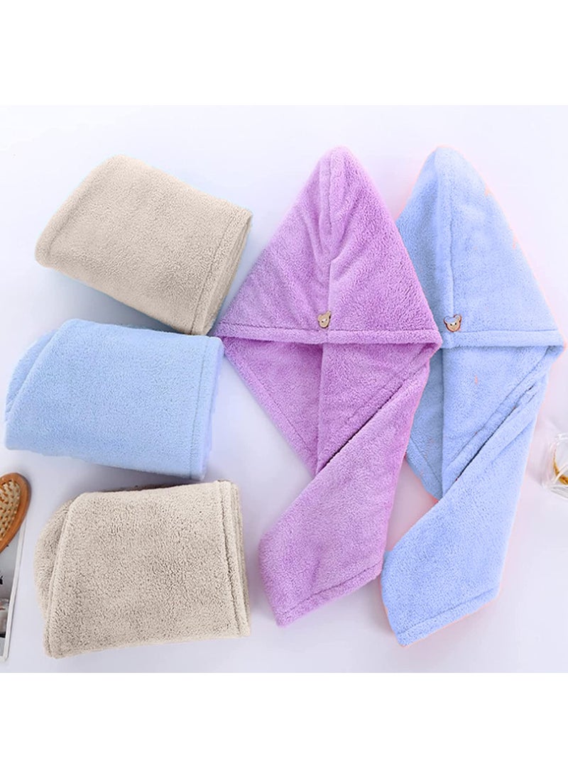 ACHAL 3Pcs Microfiber Cotton Hair Towel Wrap for GirlsWomen Water Absorbent Hair Dry Shower Caps Heavy Quality Hair Towel Purple Blue Beige