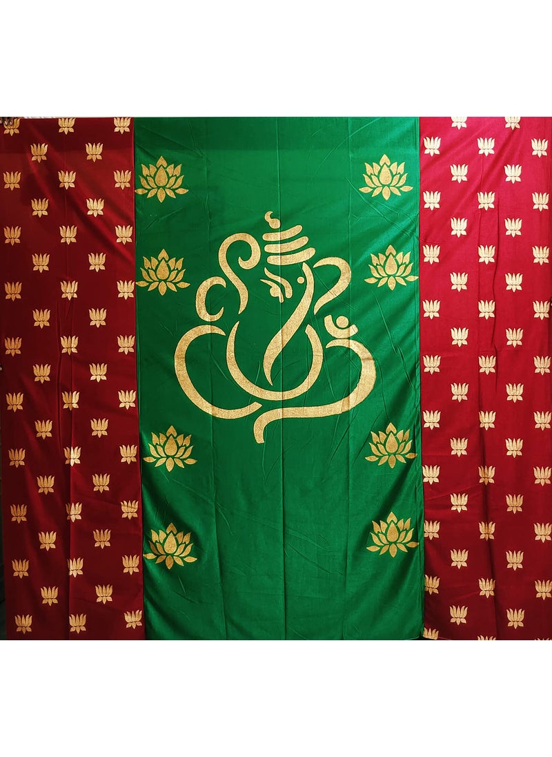 Talmabralu Ganeshji Backdrop Cloth Satin Fabric for All FestivalsHouse Hold FunctionsHaldi Function Green Ganesh with Lotus Design 8 Feet Width 8 Feet LengthHeight Ganesh Brown