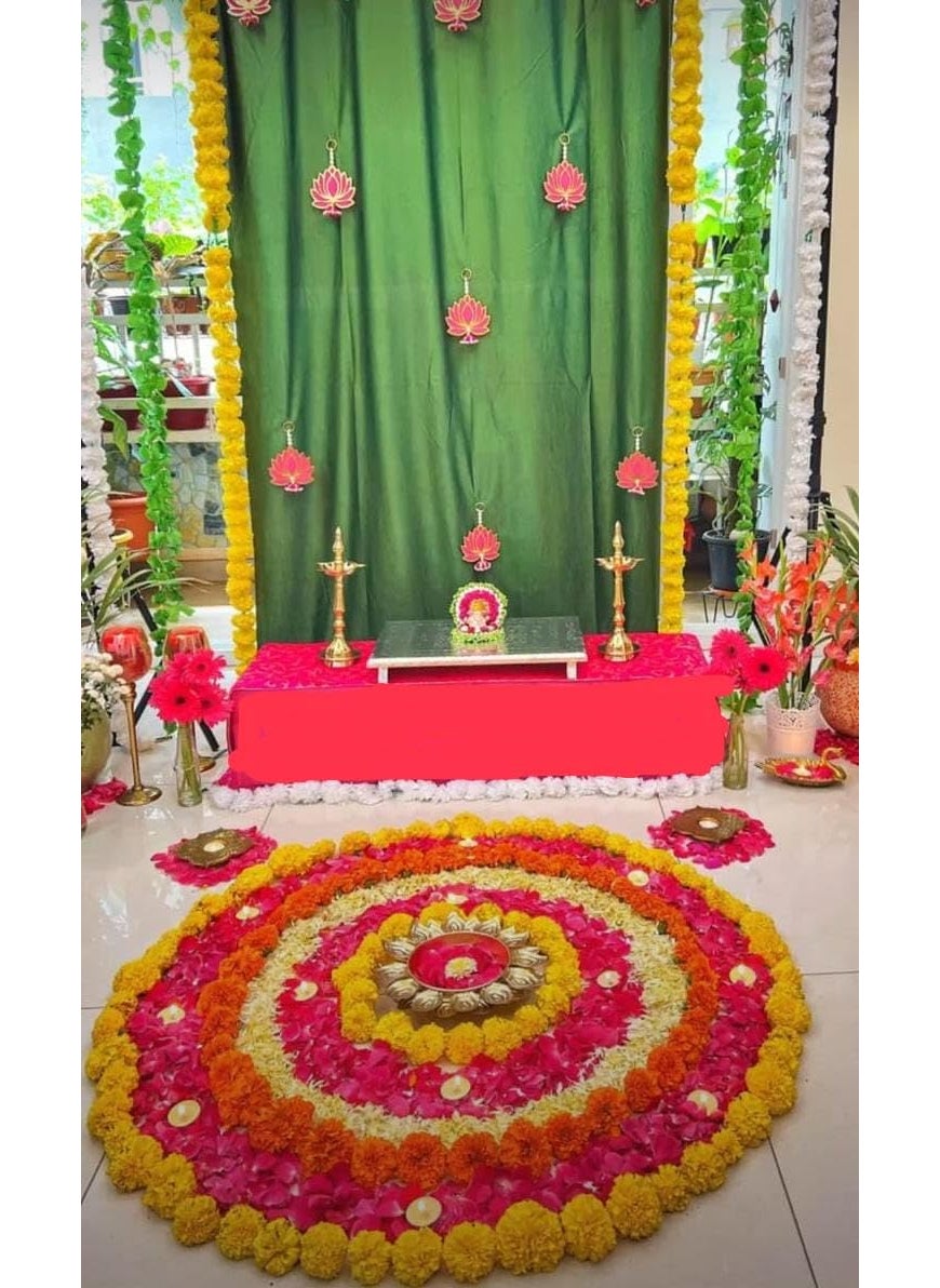 Sellplus Backdrop Setup for Mehndi haldi Marrige Pooja ganpati Home Decoration Combo of Marigold Strings Set 10