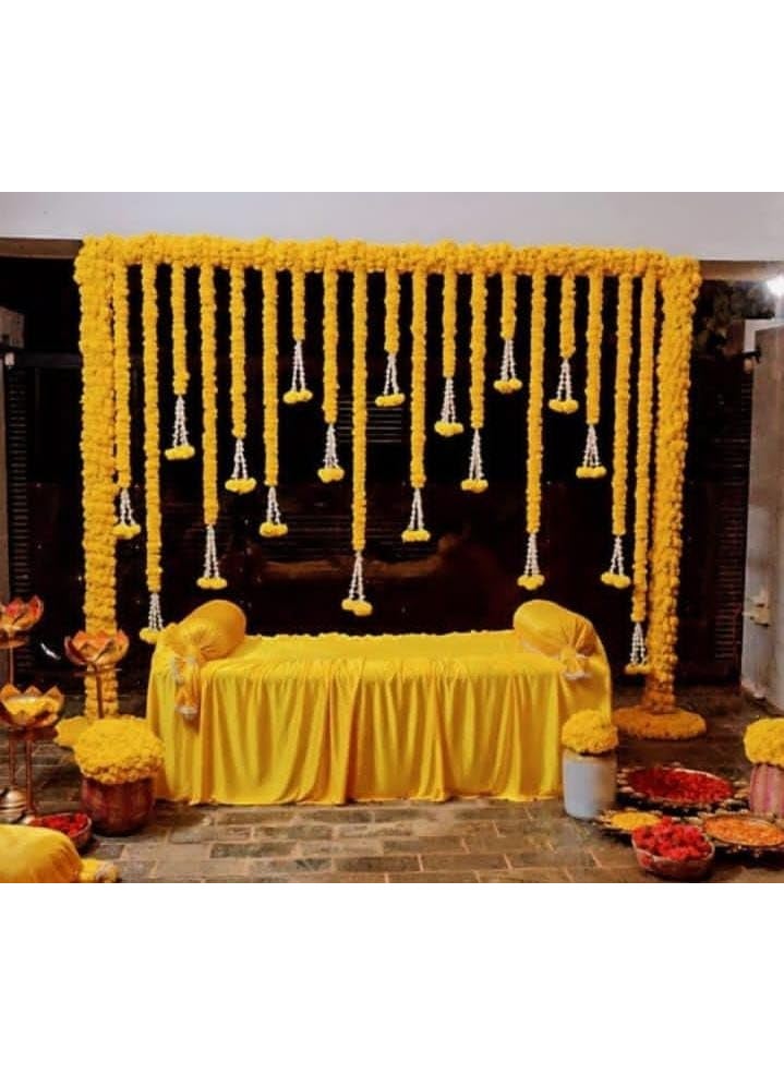 Sellplus Backdrop Setup for Mehndi haldi Marrige Pooja ganpati Home Decoration Combo of Marigold Strings Set 20