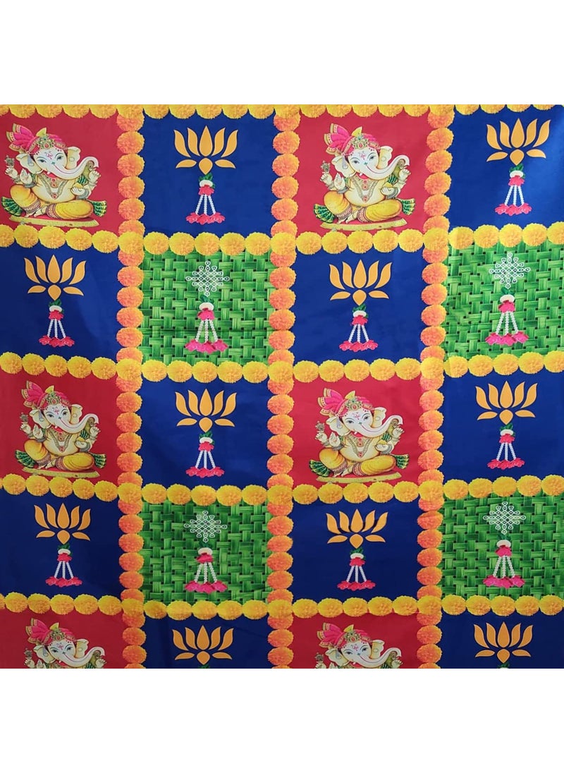 SATVIK 8x5ft Fabric Backdrop for Ganpati Pooja Pujan Dcor Puja Cloth Backdrop Mehndi Diwali Festival Marigold Garland Lotus Floral Tulle Curtain Wedding Bridal Anniversary Baby Shower Wall Banner