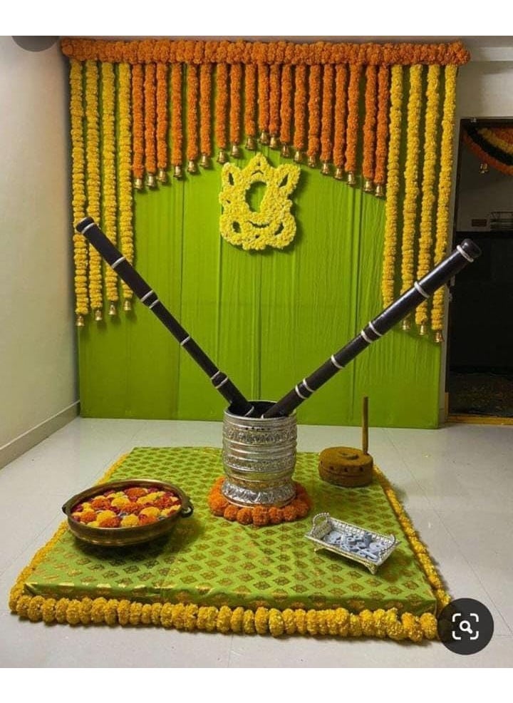 Sellplus Backdrop Setup for Mehndi haldi Marrige Pooja ganpati Home Decoration Combo of Marigold Strings Set 26