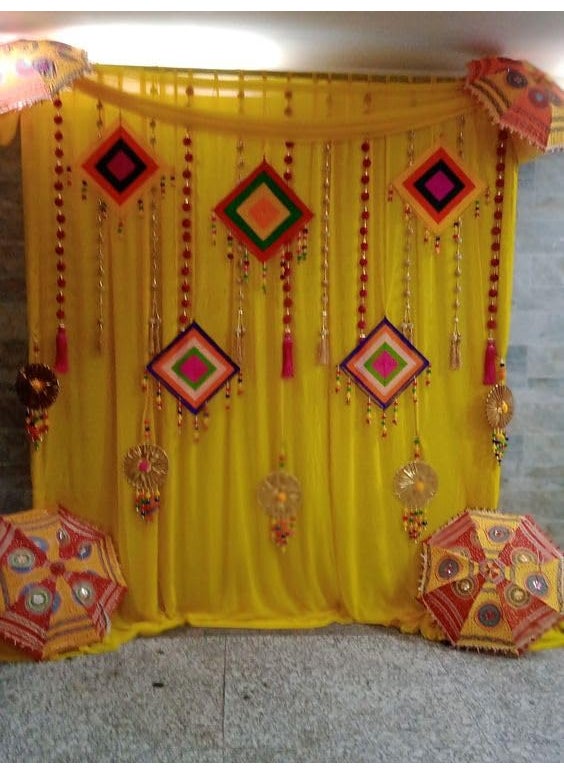 Sellplus Backdrop Setup for Mehndi haldi Marrige Pooja ganpati Home Decoration Combo of Marigold Strings Set 36