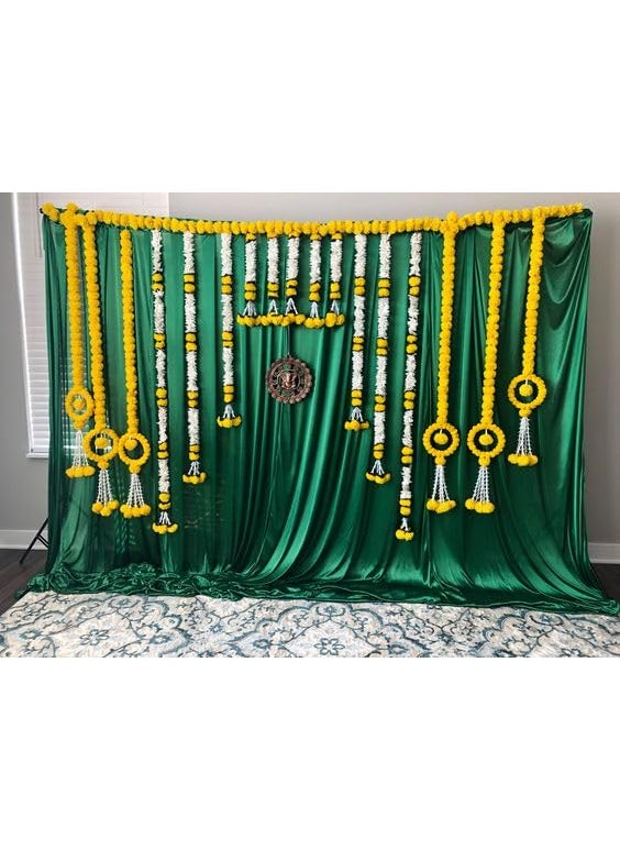 Sellplus Backdrop Setup for Mehndi haldi Marrige Pooja ganpati Home Decoration Combo of Marigold Strings Set 40