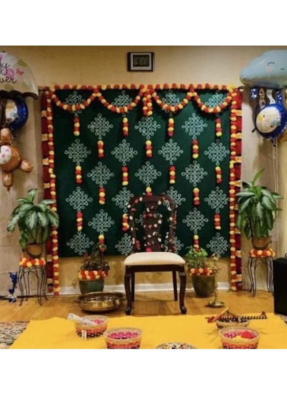 Sellplus Backdrop Setup for Mehndi haldi Marrige Pooja ganpati Home Decoration Combo of Marigold Strings Set 4