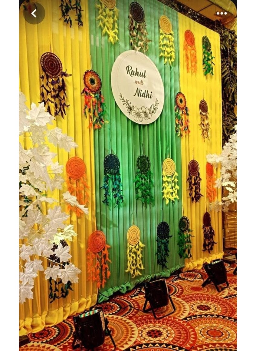 Sellplus Backdrop Setup for Mehndi haldi Marrige Pooja ganpati Home Decoration Combo of Marigold Strings Set 32