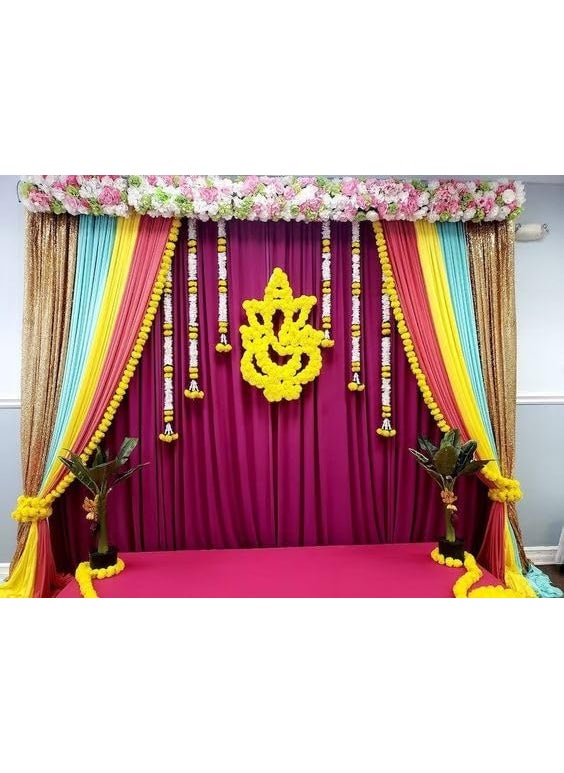 Sellplus Backdrop Setup for Mehndi haldi Marrige Pooja ganpati Home Decoration Combo of Marigold Strings Set 39