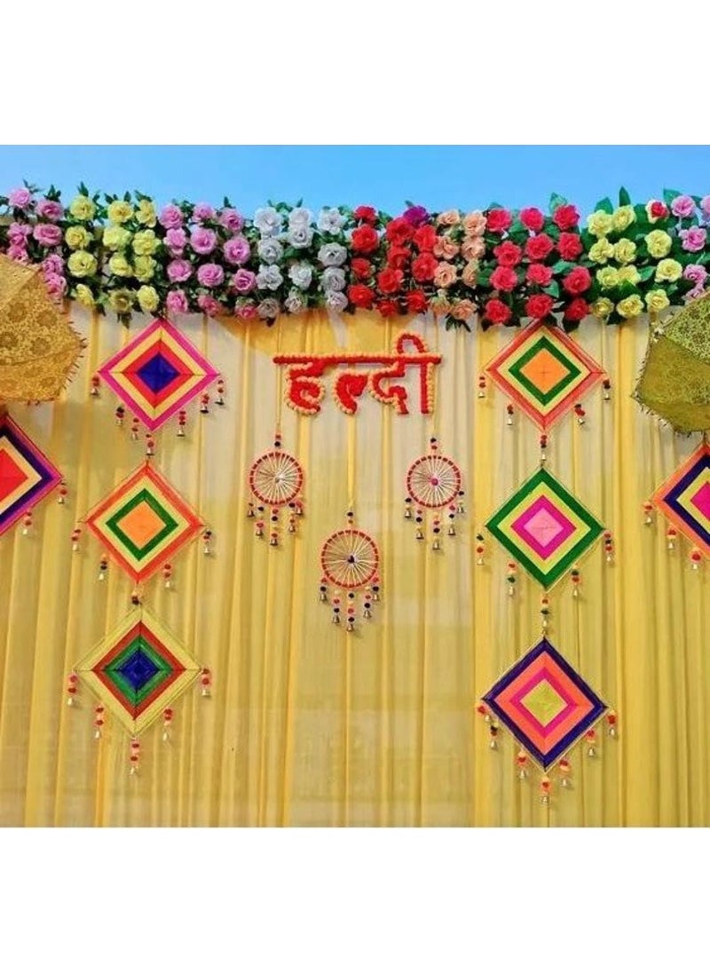 Sellplus Backdrop Setup for Mehndi haldi Marrige Pooja ganpati Home Decoration Combo of Marigold Strings Set 47
