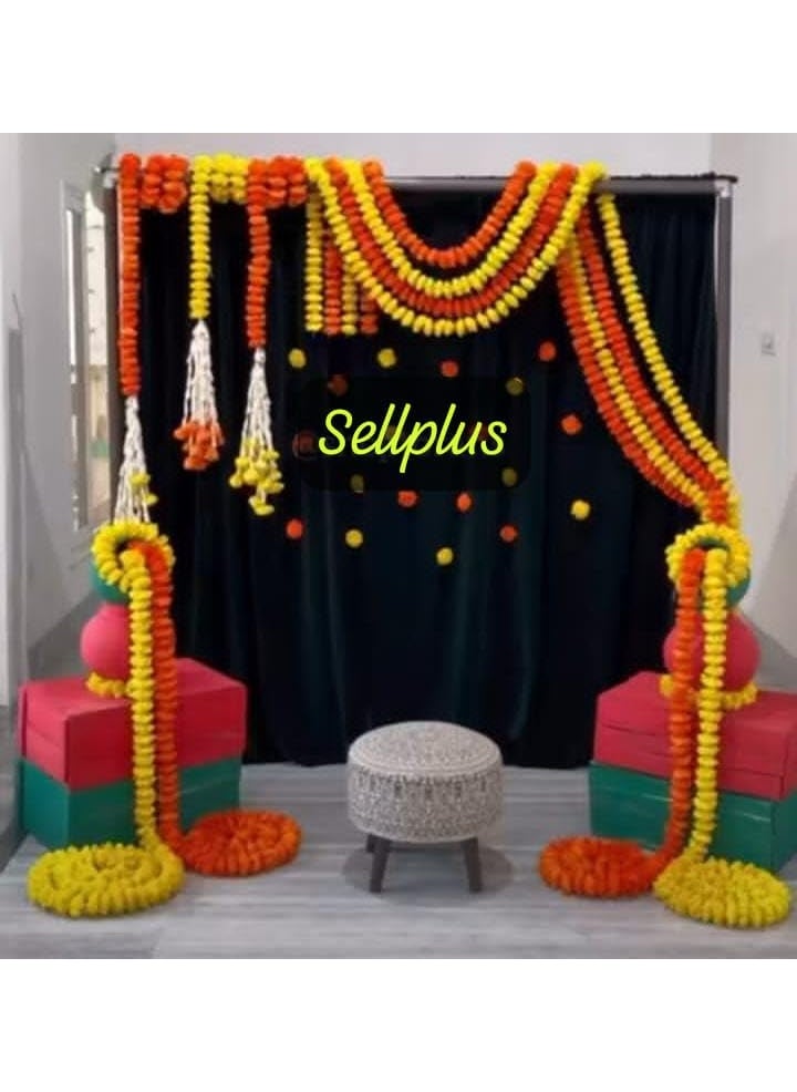 Sellplus Backdrop Setup for Mehndi haldi Marrige Pooja ganpati Home Decoration Combo of Marigold Strings Set 9