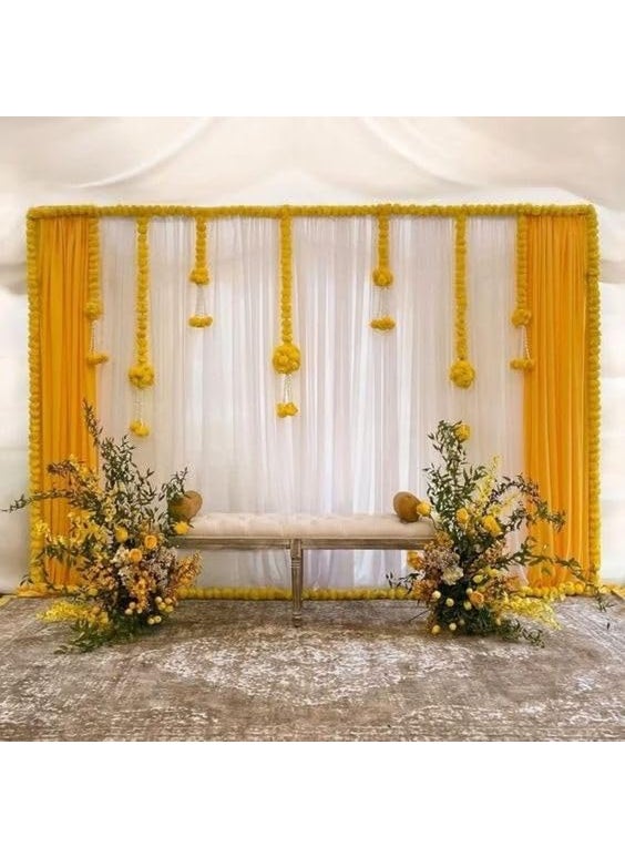 Sellplus Backdrop Setup for Mehndi haldi Marrige Pooja ganpati Home Decoration Combo of Marigold Strings Set 35