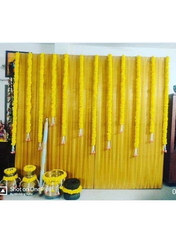 Sellplus Backdrop Setup for Mehndi haldi Marrige Pooja ganpati Home Decoration Combo of Marigold Strings Set 13