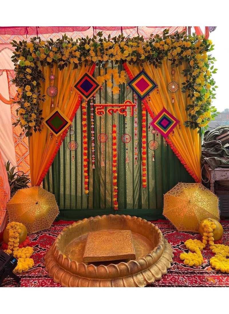 Sellplus Backdrop Setup for Mehndi haldi Marrige Pooja ganpati Home Decoration Combo of Marigold Strings Set 46