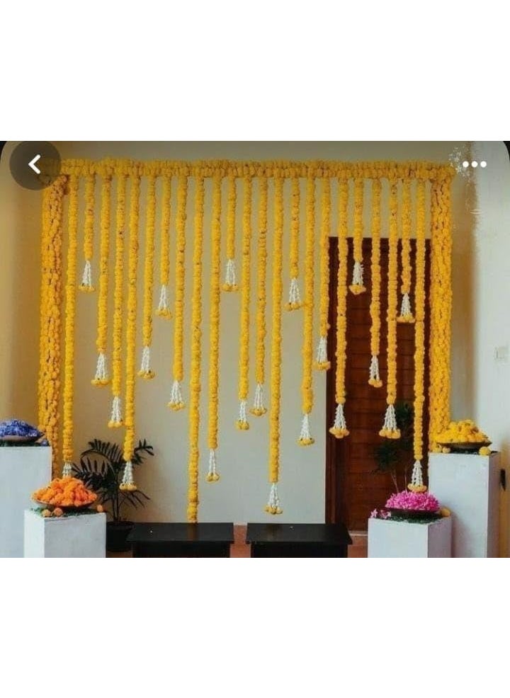 Sellplus Backdrop Setup for Mehndi haldi Marrige Pooja ganpati Home Decoration Combo of Marigold Strings Set 16