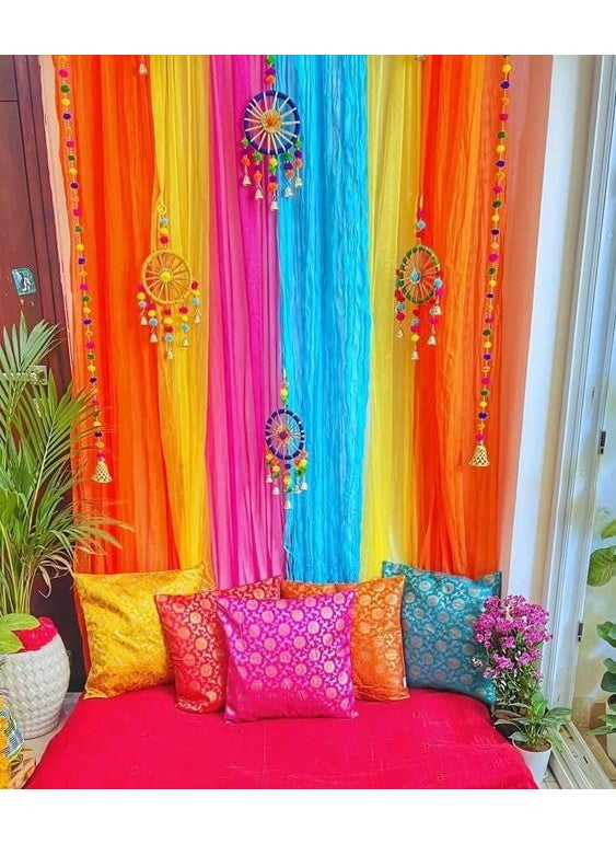 Sellplus Backdrop Setup for Mehndi haldi Marrige Pooja ganpati Home Decoration Combo of Marigold Strings Set 43