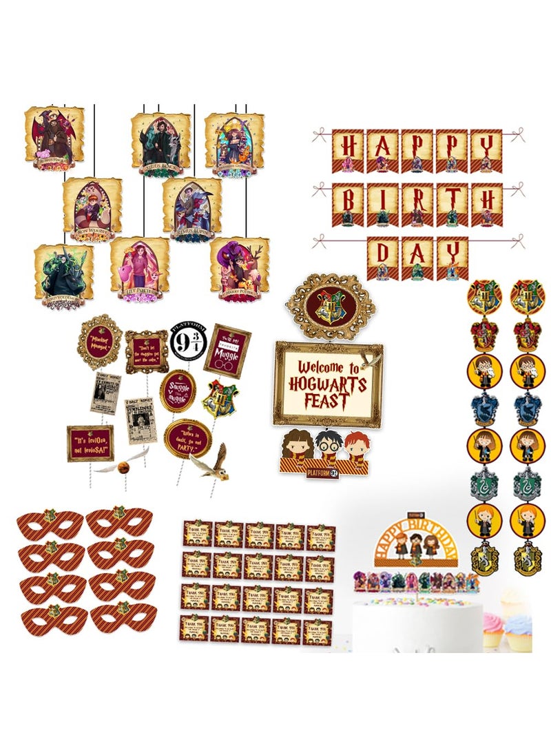 Suruchi Strokes Potter Head Birthday Theme Party Decorations items Happy Birthday Cake Topper Return Gift Tag Eye Mask Frill Hangings Photobooth Props Backdrop Cutout Poster Harry Potter Combo