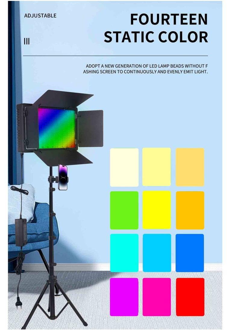 RGB LED Video Light With 1.6m Stand Kit, 360° Full Color, 40W Dimmable  Color Studio Panel Lights for Gaming Streaming  Photography