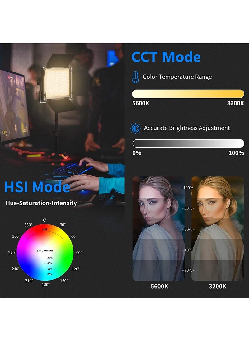 RGB LED Video Light With 1.6m Stand Kit, 360° Full Color, 40W Dimmable  Color Studio Panel Lights for Gaming Streaming  Photography