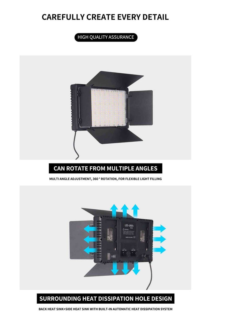RGB LED Video Light With 1.6m Stand Kit, 360° Full Color, 40W Dimmable  Color Studio Panel Lights for Gaming Streaming  Photography