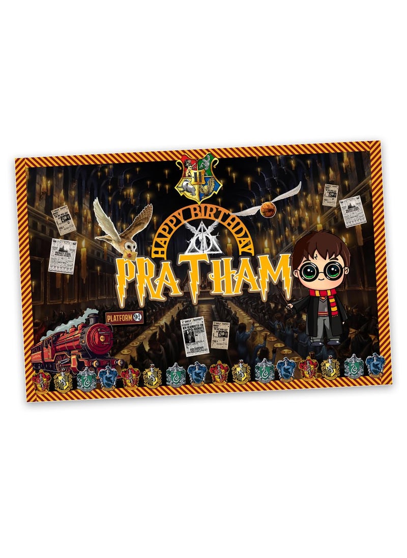 Suruchi Strokes Potter Head Birthday Theme Party Decorations items Happy Birthday Cake Topper Return Gift Tag Eye Mask Frill Hangings Photobooth Props Backdrop Cutout Poster Backdrop