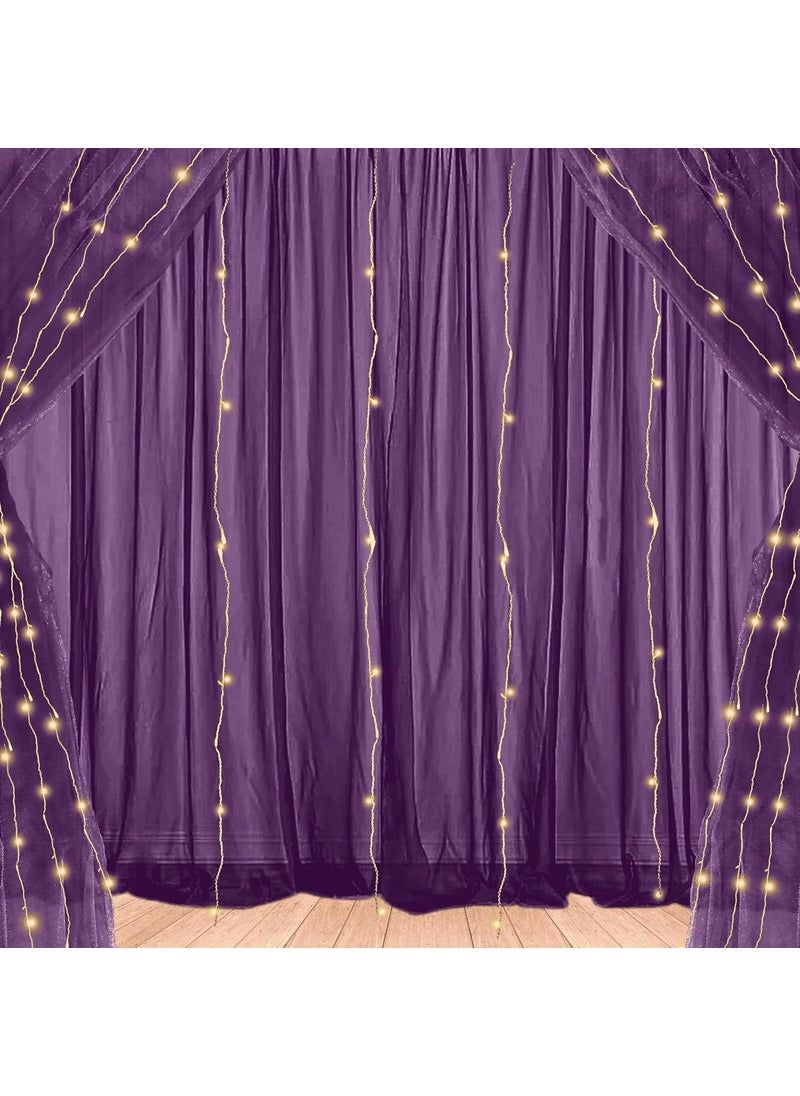 1iAM 6pcs Purple Decoration Net Light Combo 4pcs Large Stitched with Ribbon Nylon Made Reusable Soft Wrinkled Free 85x5ft Each Backdrop Net 2pcs 11m Long Rice Light for Party Decoration