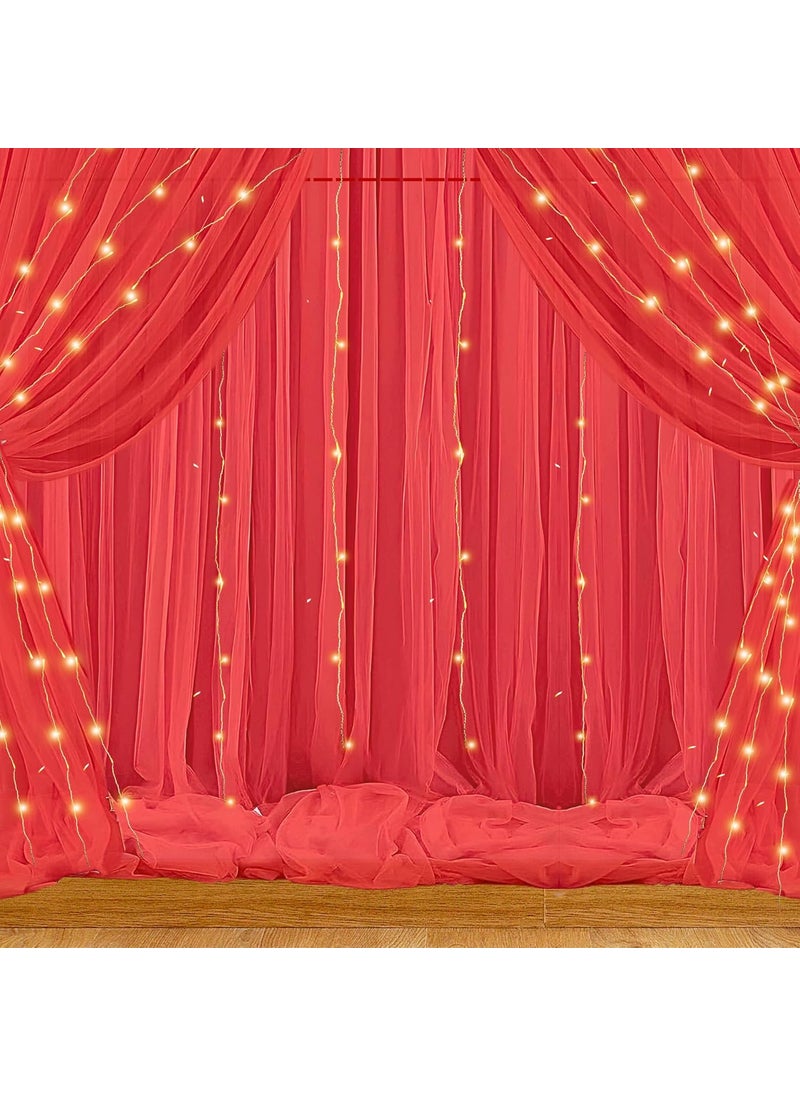 1iAM 6pcs Red Decoration Net Light Combo 4pcs Large Stitched with Ribbon Nylon Made Reusable Soft Wrinkled Free 85x5ft Each Backdrop Net Curtains 2pcs 11m Long Rice Light for Party