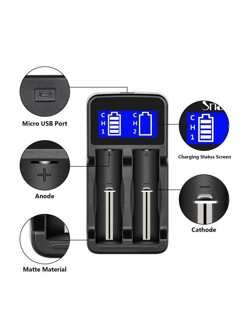 LCD Universal USB Dual Battery Charger, 2 Slots Intelligent Battery Charger for Rechargeable Li-ion Batteries 18650 18490 18350 17670 17500 16340 14500, Ni-MH/Ni-Cd A AA AAA Batteries