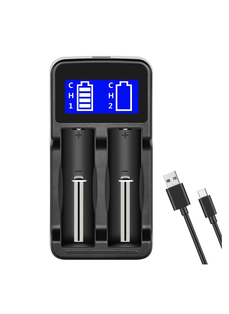 LCD Universal USB Dual Battery Charger, 2 Slots Intelligent Battery Charger for Rechargeable Li-ion Batteries 18650 18490 18350 17670 17500 16340 14500, Ni-MH/Ni-Cd A AA AAA Batteries