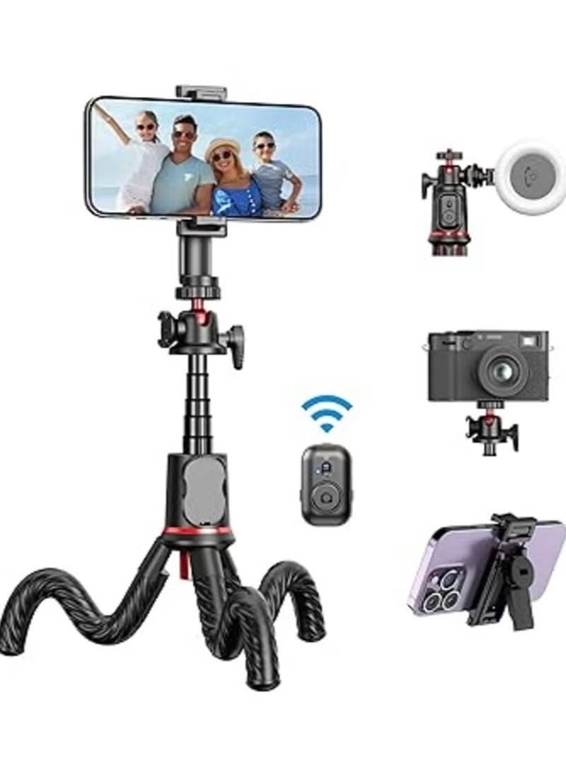 Flexible Camera Tripod – Extendable Cell Phone Tripod Stand with Wireless Remote, 360° Rotation, Adjustable Height, Sturdy Design – Perfect for Vlogging, Photography, and Video Recording