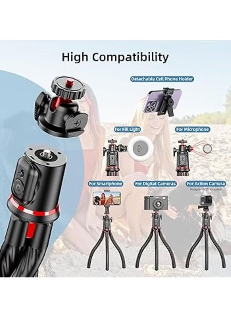 Flexible Camera Tripod – Extendable Cell Phone Tripod Stand with Wireless Remote, 360° Rotation, Adjustable Height, Sturdy Design – Perfect for Vlogging, Photography, and Video Recording