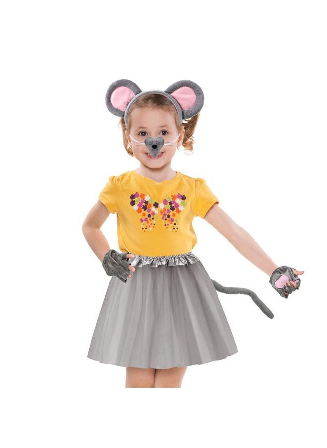 6 Pieces Mouse Costume Accessory Set Mice Headband Mouse Ears Nose Bow Tie Tail Tutu Skirt Gloves for Kids Adult Carnival World Book Day Cosplay Halloween Party