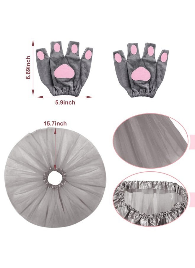 6 Pieces Mouse Costume Accessory Set Mice Headband Mouse Ears Nose Bow Tie Tail Tutu Skirt Gloves for Kids Adult Carnival World Book Day Cosplay Halloween Party