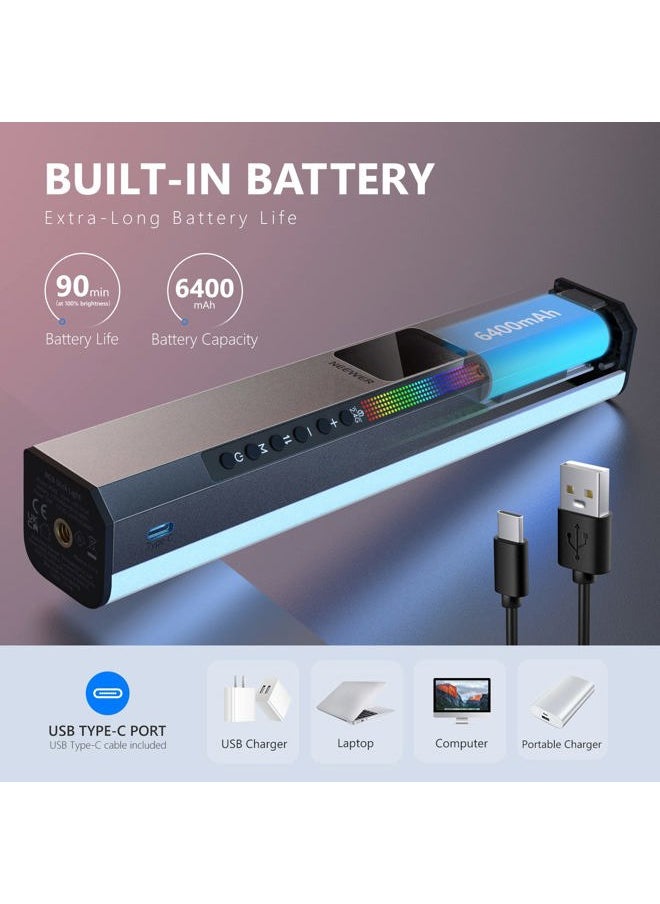 RGB LED Video Light Stick, Touch Bar & APP Control, Magnetic Handheld Photography Lighting Wand, Dimmable 3200K~5600K CRI98+ Full Color LED Light with 6400mAh Battery, 17 Scenes, RGB1