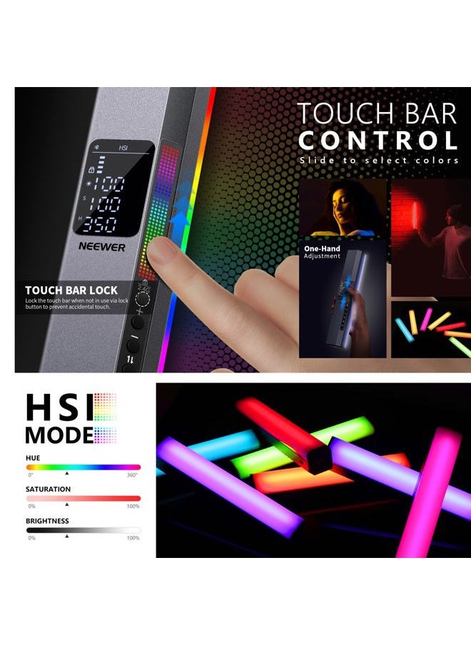 RGB LED Video Light Stick, Touch Bar & APP Control, Magnetic Handheld Photography Lighting Wand, Dimmable 3200K~5600K CRI98+ Full Color LED Light with 6400mAh Battery, 17 Scenes, RGB1