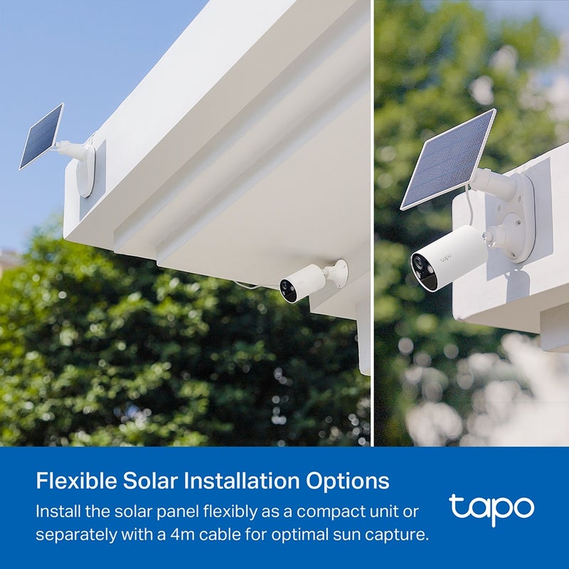 Tapo A201 Solar Panel for Tapo Battery Cameras with Non-Stop Power Supply, High-Efficiency Solar Cells, Flexible Installation, IP65 Weatherproofing, and Angle-Adjustable Mounting Bracket for Continuous Surveillance