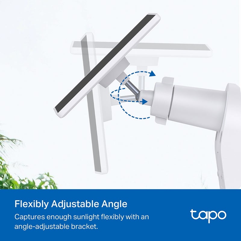 Tapo A201 Solar Panel for Tapo Battery Cameras with Non-Stop Power Supply, High-Efficiency Solar Cells, Flexible Installation, IP65 Weatherproofing, and Angle-Adjustable Mounting Bracket for Continuous Surveillance