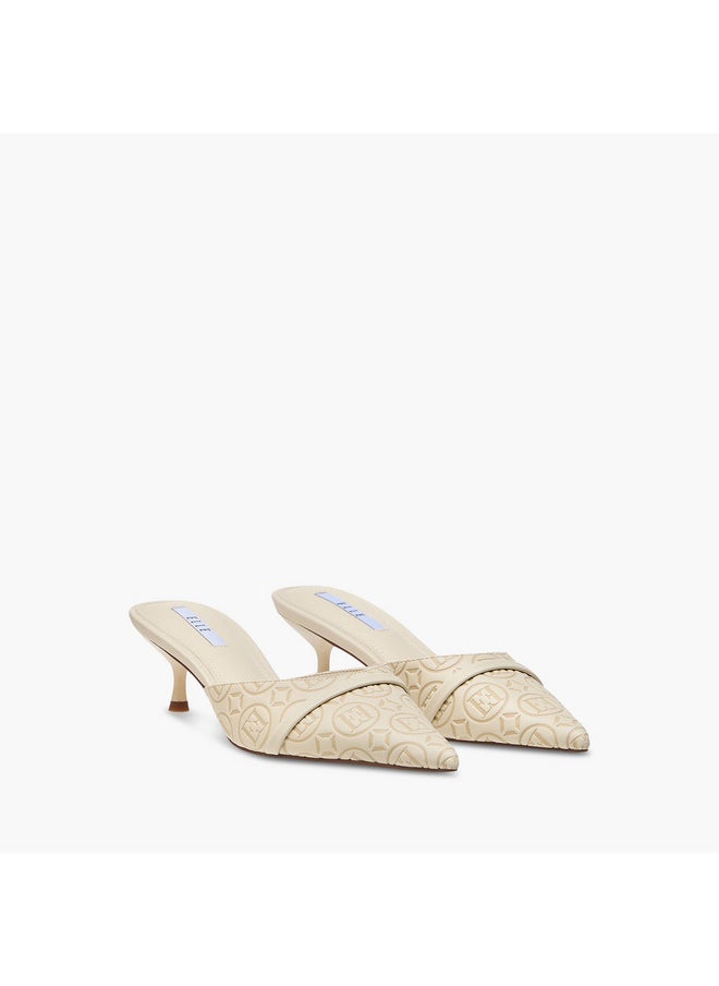Women's Monogram Detail Slip-On Mules with Kitten Heels