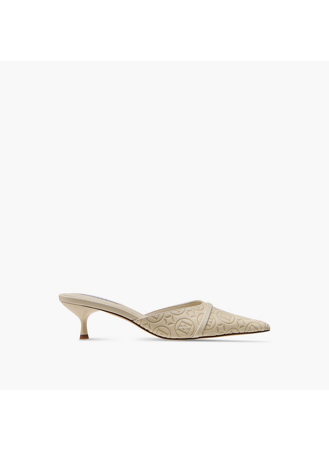 Women's Monogram Detail Slip-On Mules with Kitten Heels